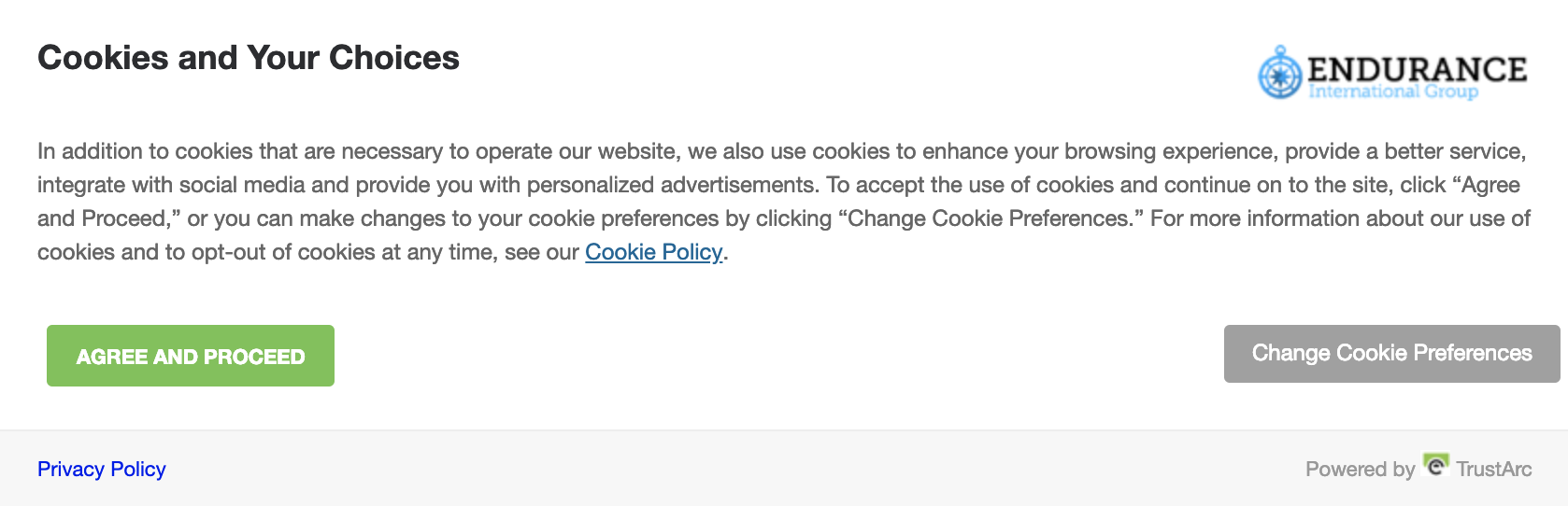 Cookies modal window.